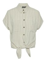 Bluse Pieces PCVinsty SS Linen Tie Shirt Oatmeal/Black