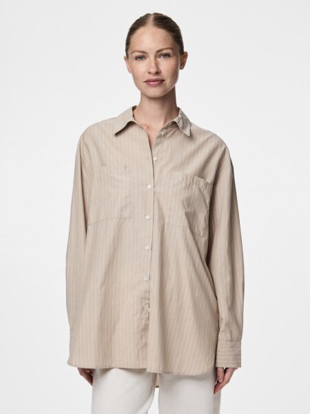 Hemd Pieces PCMelia LS Loose Shirt Crockery/Thin Bright White