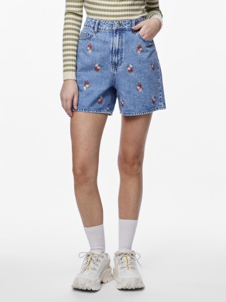 Shorts Pieces PCSky HW Embroidery Denim Light Blue