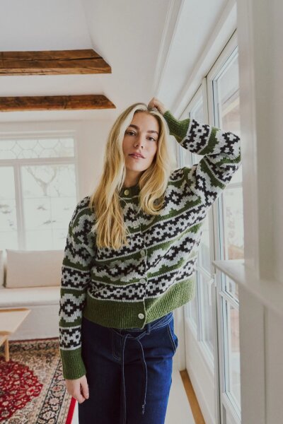 Cardigan Freequent FQAlpa Green Mel Off-White